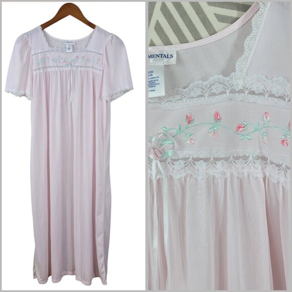 Vintage Nightgown Slip Small Lingerie Dress Pink Lace Trim Granny Lightweight - Picture 1 of 6
